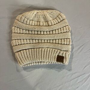 CC Cream Knit ponytail Beanie